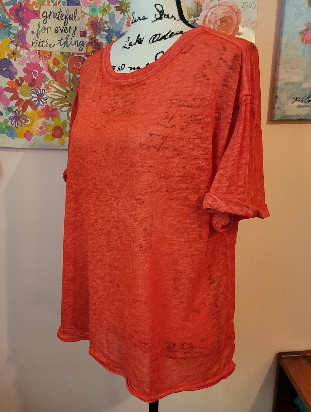 Free People We The Free Relaxed Fit Cassidy Oversized In Poppy Raw Hem Tee M,EUC - Picture 8 of 16